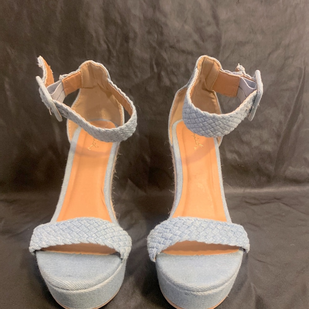 High heel wedges #blue&tan